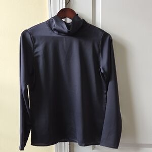 Banana Republic blue satin mock neck blouse size XS